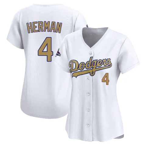 Women's Los Angeles Dodgers ＃4 Babe Herman Gold Limited White 2025 Collection Jersey