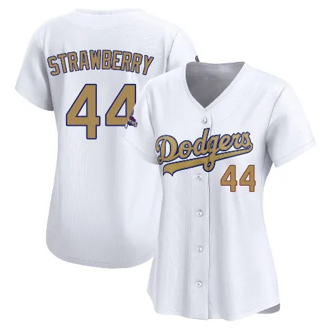 Women's Los Angeles Dodgers ＃44 Darryl Strawberry Gold Limited White 2025 Collection Jersey