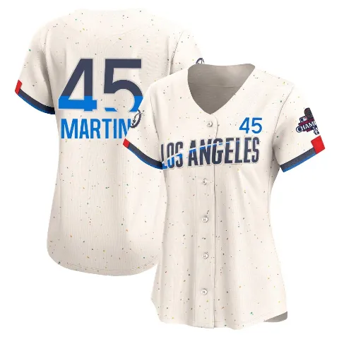Women's Los Angeles Dodgers ＃45 Pedro Martinez Cream Limited 2024 City Connect World Series Champions Jersey