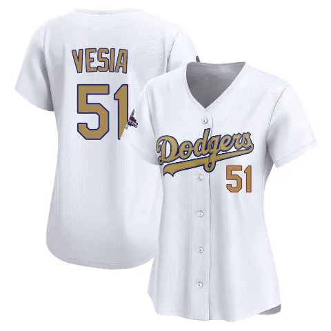 Women's Los Angeles Dodgers ＃51 Alex Vesia Gold Limited White 2025 Collection Jersey