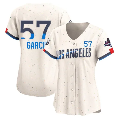 Women's Los Angeles Dodgers ＃57 Luis Garcia Cream Limited 2024 City Connect World Series Champions Jersey