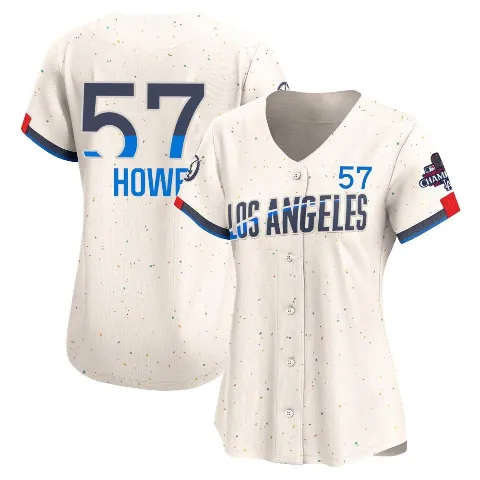 Women's Los Angeles Dodgers ＃57 Steve Howe Cream Limited 2024 City Connect World Series Champions Jersey