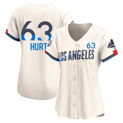 Women's Los Angeles Dodgers ＃63 Kyle Hurt Cream Limited 2024 City Connect World Series Champions Jersey