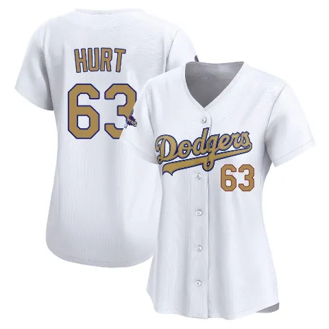 Women's Los Angeles Dodgers ＃63 Kyle Hurt Gold Limited White 2025 Collection Jersey