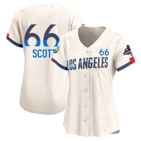 Women's Los Angeles Dodgers ＃66 Tanner Scott Cream Limited 2024 City Connect World Series Champions Jersey
