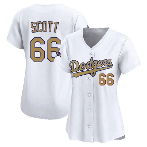 Women's Los Angeles Dodgers ＃66 Tanner Scott Gold Limited White 2025 Collection Jersey