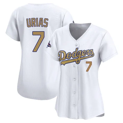 Women's Los Angeles Dodgers ＃7 Julio Urias Gold Limited White 2025 Collection Jersey