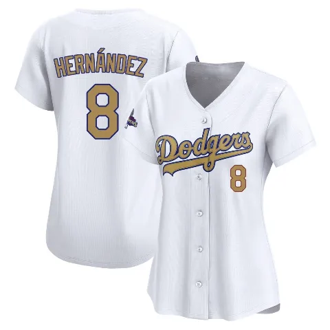Women's Los Angeles Dodgers ＃8 Enrique Hernandez Gold Limited White 2025 Collection Jersey