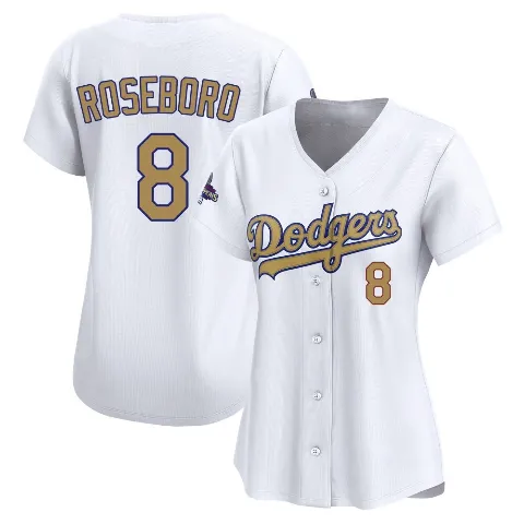 Women's Los Angeles Dodgers ＃8 John Roseboro Gold Limited White 2025 Collection Jersey