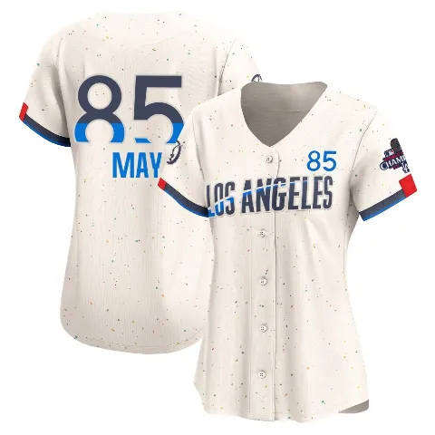 Women's Los Angeles Dodgers ＃85 Dustin May Cream Limited 2024 City Connect World Series Champions Jersey