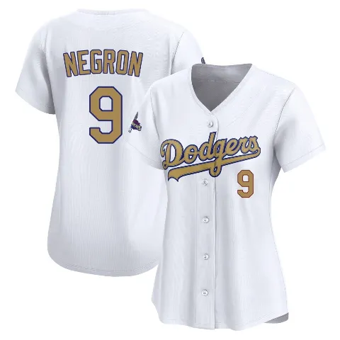 Women's Los Angeles Dodgers ＃9 Kristopher Negron Gold Limited White 2025 Collection Jersey