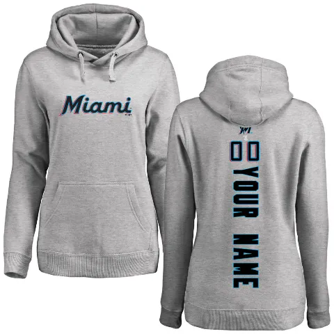 Women's Miami Marlins ＃00 Custom Hoodie Ash Custom Backer Pullover Hoodie