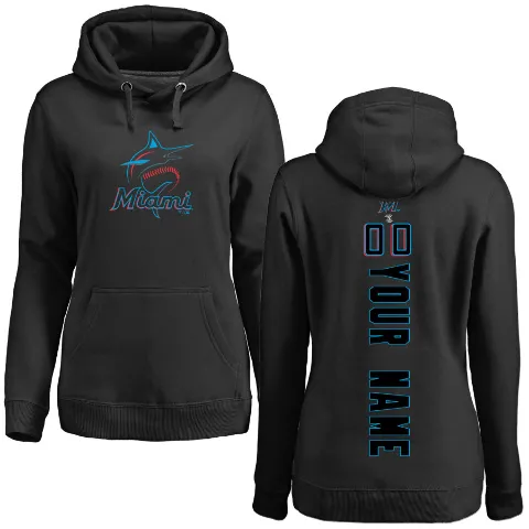 Women's Miami Marlins ＃00 Custom Hoodie Black Custom Backer Pullover Hoodie