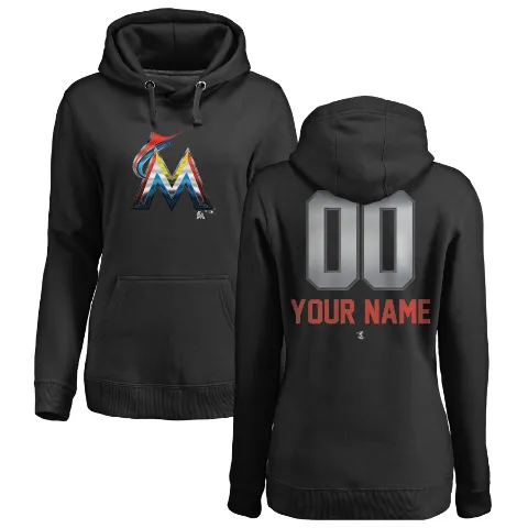 Women's Miami Marlins ＃00 Custom Hoodie Black Custom Midnight Mascot Pullover Hoodie -