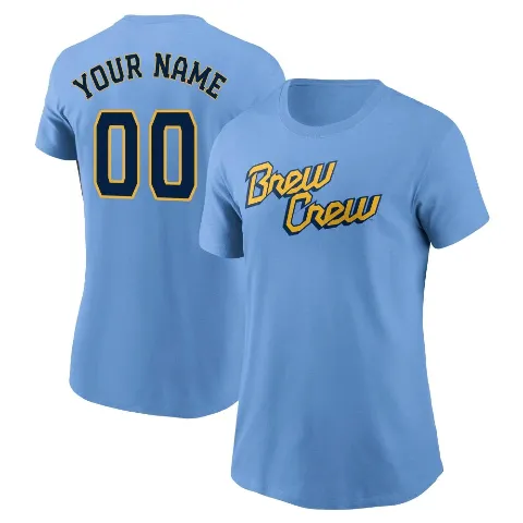 Women's Milwaukee Brewers ＃00 Custom T-Shirt Blue Custom Powder 2022 City Connect Name & Number T-Shirt