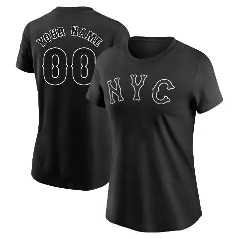 Women's New York Mets ＃00 Custom T-Shirt Black Custom 2024 City Connect Name & Number T-Shirt