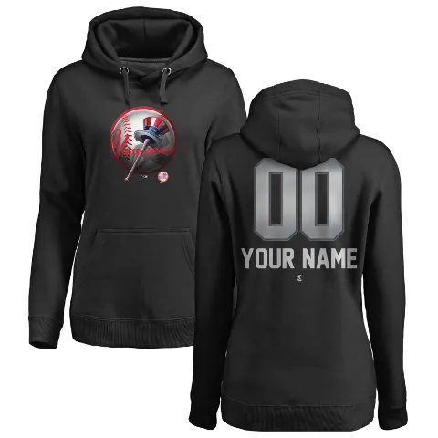 Women's New York Yankees ＃00 Custom Hoodie Black Custom Midnight Mascot Pullover Hoodie -