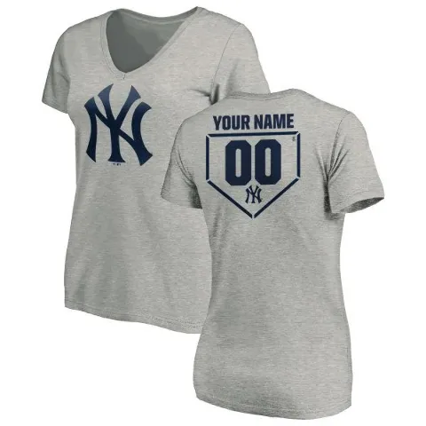 Women's New York Yankees ＃00 Custom T-Shirt Gray Custom RBI Slim Fit V-Neck T-Shirt - Heathered