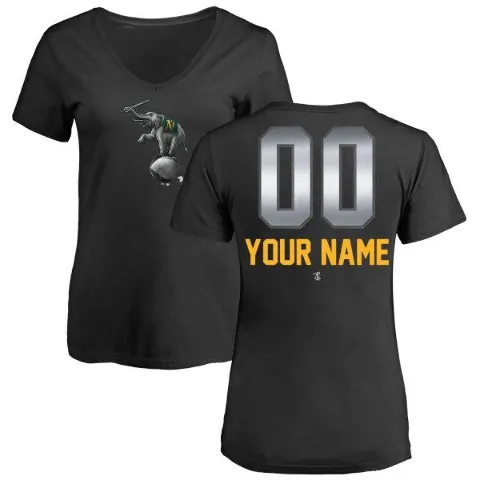 Women's Oakland Athletics ＃00 Custom T-Shirt Black Custom Midnight Mascot V-Neck T-Shirt -