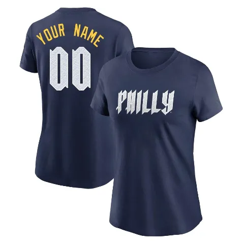 Women's Philadelphia Phillies ＃00 Custom T-Shirt Navy Custom 2024 City Connect Fuse Name & Number T-Shirt