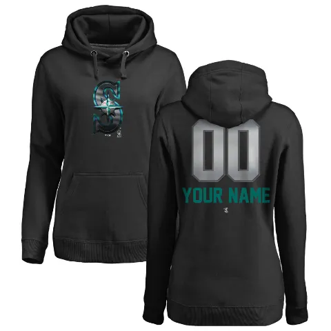 Women's Seattle Mariners ＃00 Custom Hoodie Black Custom Midnight Mascot Pullover Hoodie -