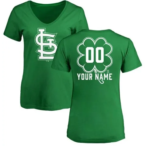 Women's St. Louis Cardinals ＃00 Custom T-Shirt Green Dubliner Custom Name & Number V-Neck T-Shirt - Kelly