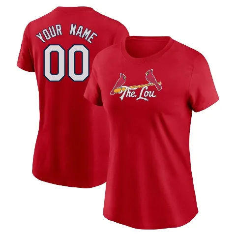 Women's St. Louis Cardinals ＃00 Custom T-Shirt Red Custom 2024 City Connect Fuse Name & Number T-Shirt