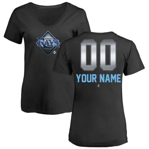 Women's Tampa Bay Rays ＃00 Custom T-Shirt Black Custom Midnight Mascot V-Neck T-Shirt -