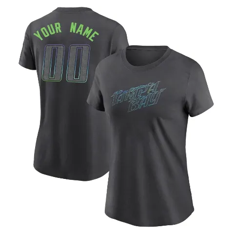 Women's Tampa Bay Rays ＃00 Custom T-Shirt Charcoal Custom 2024 City Connect T-Shirt