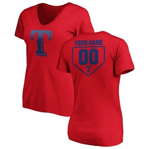 Women's Texas Rangers ＃00 Custom T-Shirt Red Custom RBI Slim Fit V-Neck T-Shirt -
