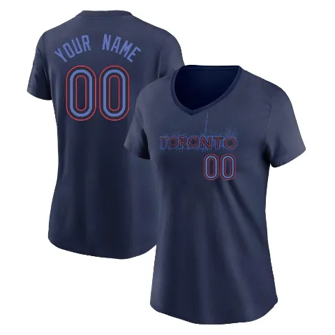 Women's Toronto Blue Jays ＃00 Custom T-Shirt Navy Custom 2024 City Connect Name & Number V-Neck T-Shirt