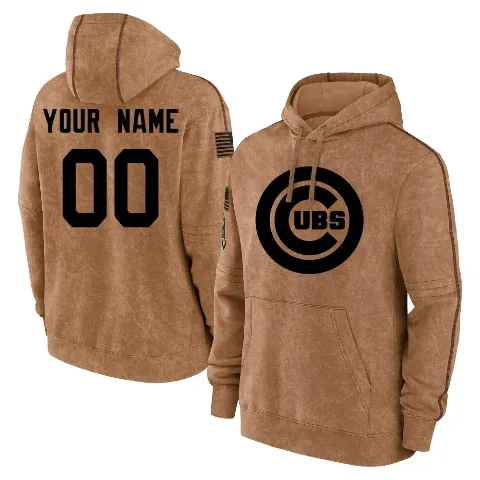 Youth Chicago Cubs ＃00 Custom Hoodie Brown Custom 2023 Salute to Service Club Pullover Hoodie