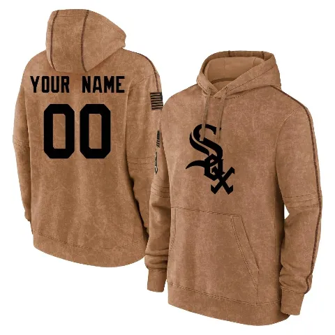 Youth Chicago White Sox ＃00 Custom Hoodie Brown Custom 2023 Salute to Service Club Pullover Hoodie
