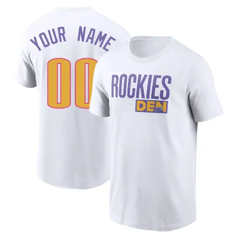 Youth Colorado Rockies ＃00 Custom T-Shirt White Custom 2025 City Connect Wordmark Name & Number T-Shirt