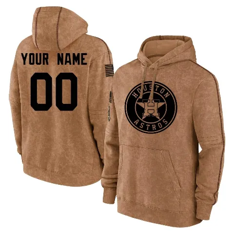 Youth Houston Astros ＃00 Custom Hoodie Brown Custom 2023 Salute to Service Club Pullover Hoodie