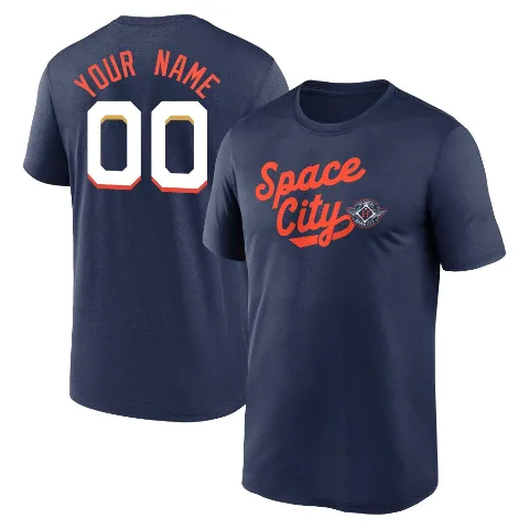 Youth Houston Astros ＃00 Custom T-Shirt Navy Legend Custom 2025 City Connect Team Phrase Performance Name & Number T-Shirt