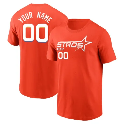 Youth Houston Astros ＃00 Custom T-Shirt Orange Custom 2025 City Connect Name & Number T-Shirt