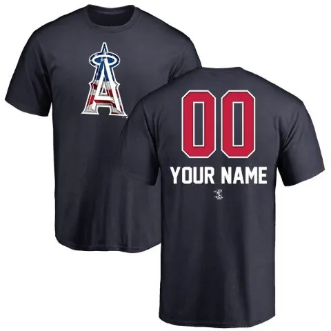 Youth Los Angeles Angels ＃00 Custom T-Shirt Navy Custom Name and Number Banner Wave T-Shirt -