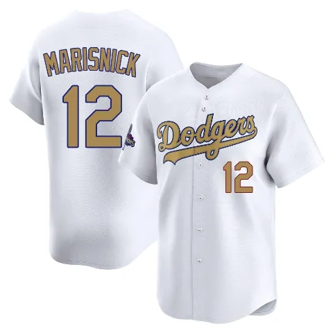 Youth Los Angeles Dodgers ＃12 Jake Marisnick Gold Limited White 2025 Collection Jersey