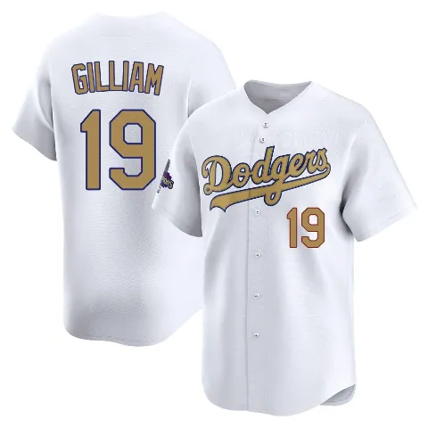 Youth Los Angeles Dodgers ＃19 Jim Gilliam Gold Limited White 2025 Collection Jersey