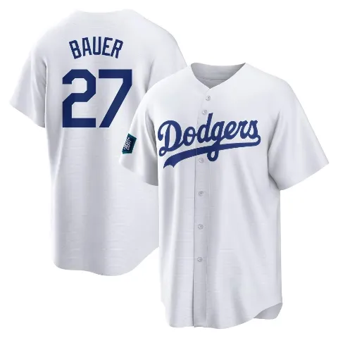 Youth Los Angeles Dodgers ＃27 Trevor Bauer White Replica 2024 World Tour Seoul Series Home Jersey