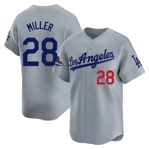 Youth Los Angeles Dodgers ＃28 Bobby Miller Gray Limited Away World Series Champions Jersey