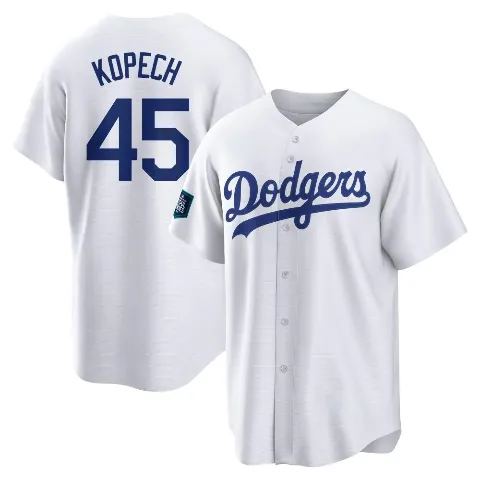 Youth Los Angeles Dodgers ＃45 Michael Kopech White Replica 2024 World Tour Seoul Series Home Jersey