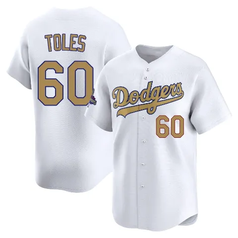 Youth Los Angeles Dodgers ＃60 Andrew Toles Gold Limited White 2025 Collection Jersey