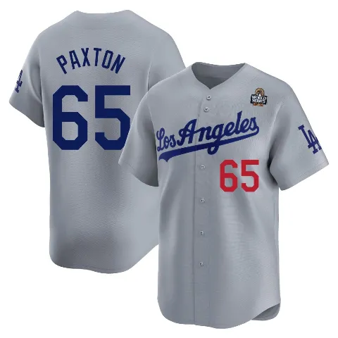 Youth Los Angeles Dodgers ＃65 James Paxton Gray Limited Away 2024 World Series Jersey