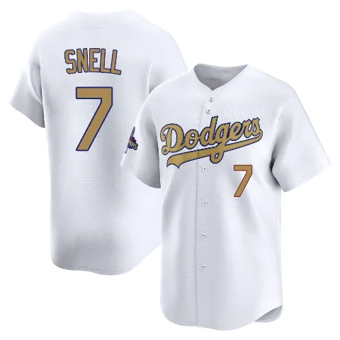 Youth Los Angeles Dodgers ＃7 Blake Snell Gold Limited White 2025 Collection Jersey