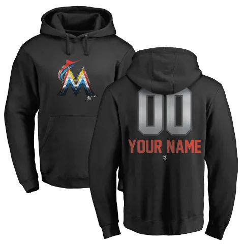 Youth Miami Marlins ＃00 Custom Hoodie Black Custom Midnight Mascot Pullover Hoodie -