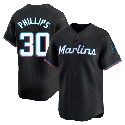 Youth Miami Marlins ＃30 Tyler Phillips Black Limited Alternate Jersey