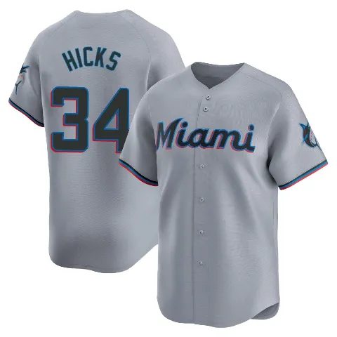 Youth Miami Marlins ＃34 Liam Hicks Gray Limited Road Jersey