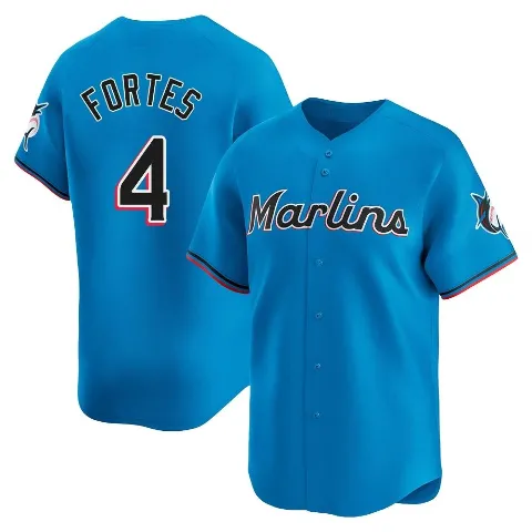 Youth Miami Marlins ＃4 Nick Fortes Blue Limited Alternate Jersey